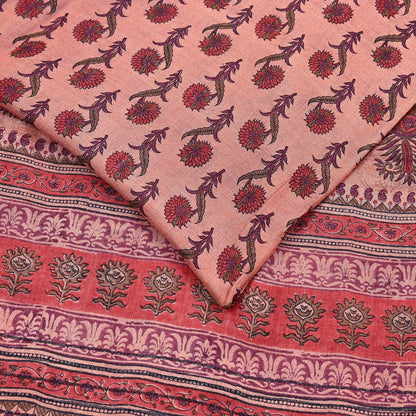 Vintage Peach Wool Saree Indian Pure Woolen Woven Floral Fabric 6Yard Soft Warm Craft Material for Winter Sewing Dressmaking