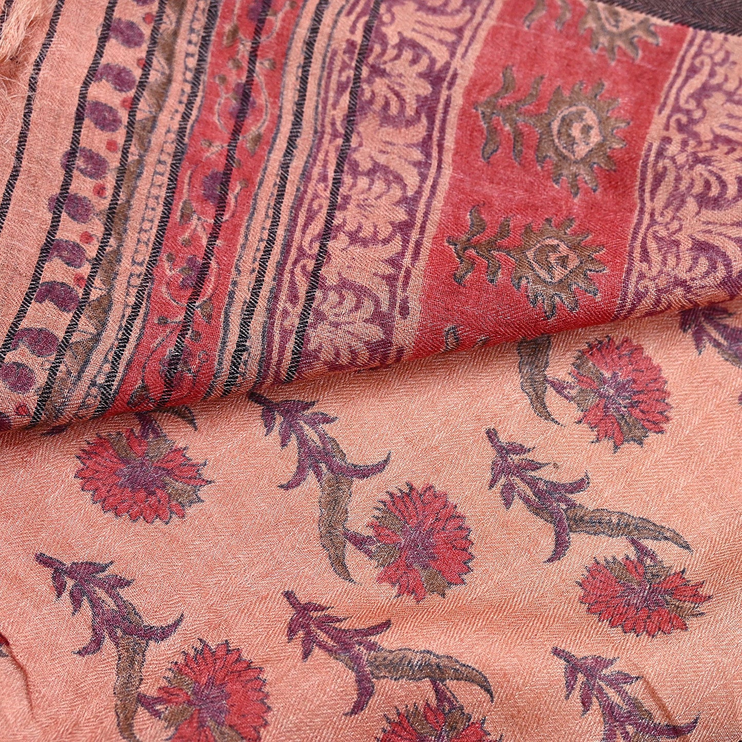 Vintage Peach Wool Saree Indian Pure Woolen Woven Floral Fabric 6Yard Soft Warm Craft Material for Winter Sewing Dressmaking