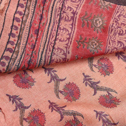 Vintage Peach Wool Saree Indian Pure Woolen Woven Floral Fabric 6Yard Soft Warm Craft Material for Winter Sewing Dressmaking