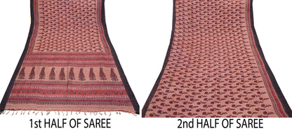 Vintage Peach Wool Saree Indian Pure Woolen Woven Floral Fabric 6Yard Soft Warm Craft Material for Winter Sewing Dressmaking