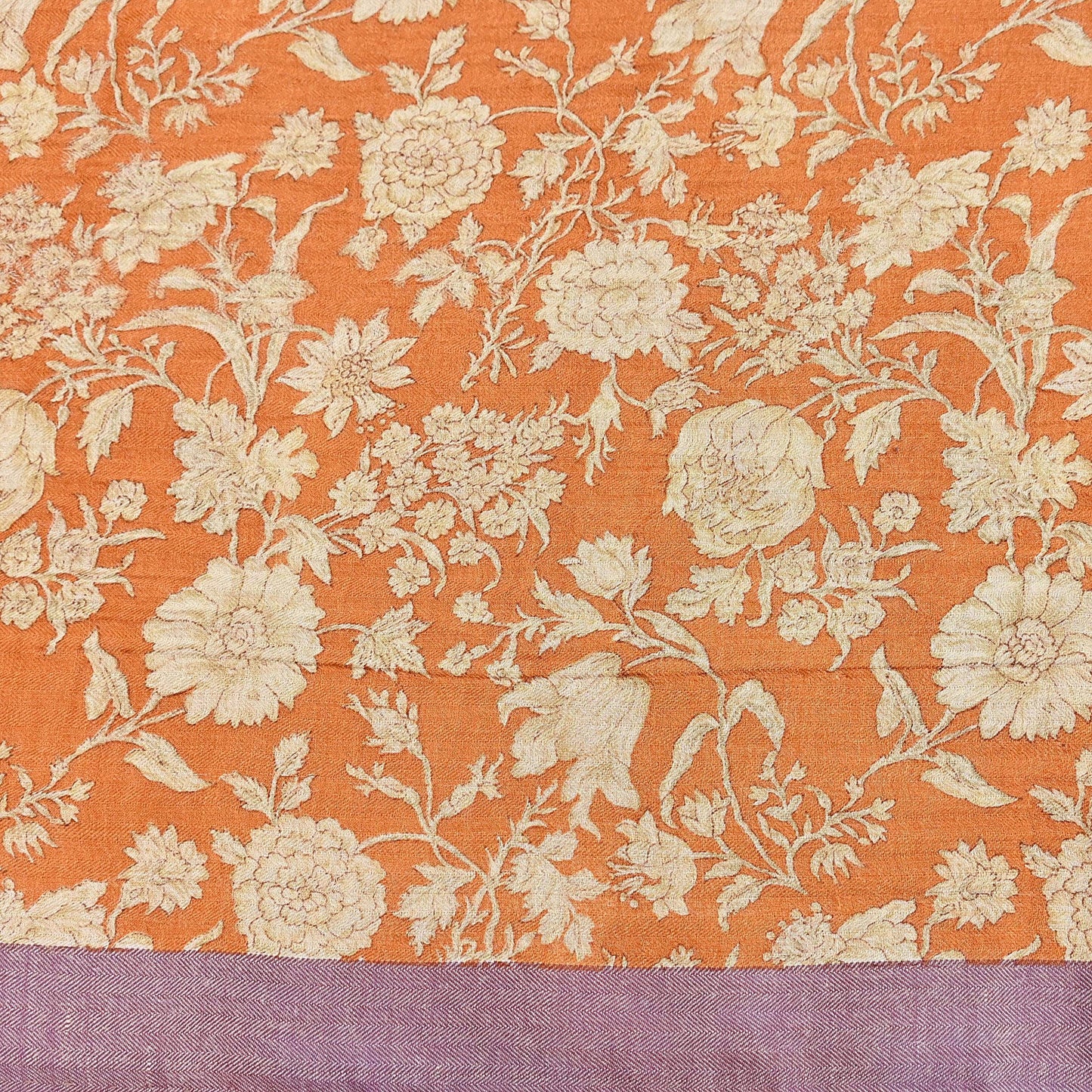 Indian Vintage Sari Orange & Beige Pure Woolen Woven Printed Sarees Soft Warm Craft Fabric 5Yd Floral Dress making Crafting Quilting