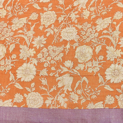 Indian Vintage Sari Orange & Beige Pure Woolen Woven Printed Sarees Soft Warm Craft Fabric 5Yd Floral Dress making Crafting Quilting