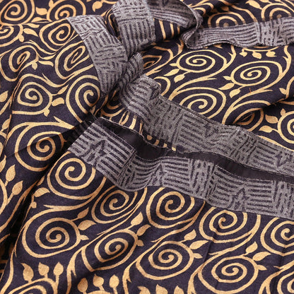 Indian Vintage Black & Beige Saree Pure Woolen Woven Printed Sari Warm Craft Fabric 6Yd Woven Border Dress making Crafting Dress Designing