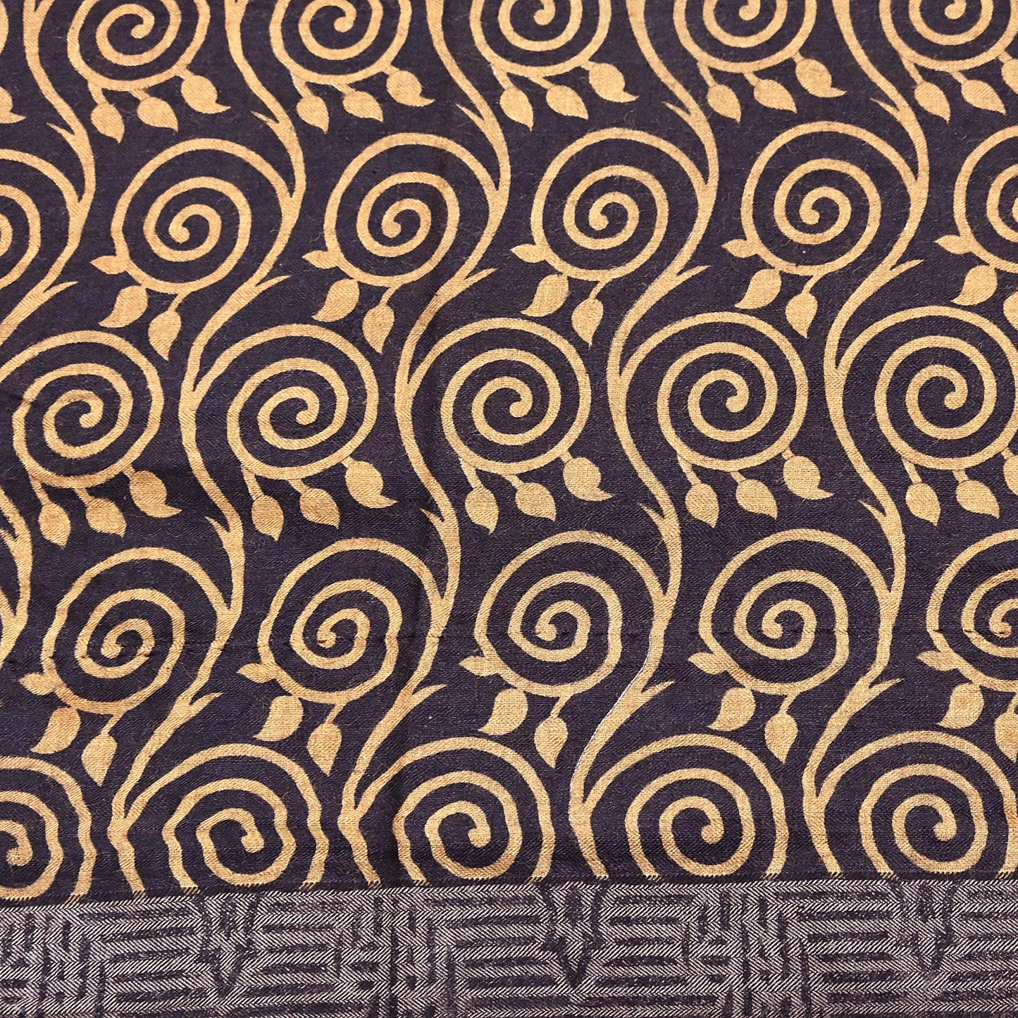 Indian Vintage Black & Beige Saree Pure Woolen Woven Printed Sari Warm Craft Fabric 6Yd Woven Border Dress making Crafting Dress Designing