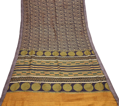 Indian Vintage Black & Beige Saree Pure Woolen Woven Printed Sari Warm Craft Fabric 6Yd Woven Border Dress making Crafting Dress Designing