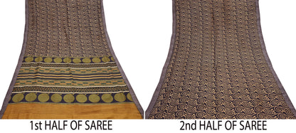Indian Vintage Black & Beige Saree Pure Woolen Woven Printed Sari Warm Craft Fabric 6Yd Woven Border Dress making Crafting Dress Designing