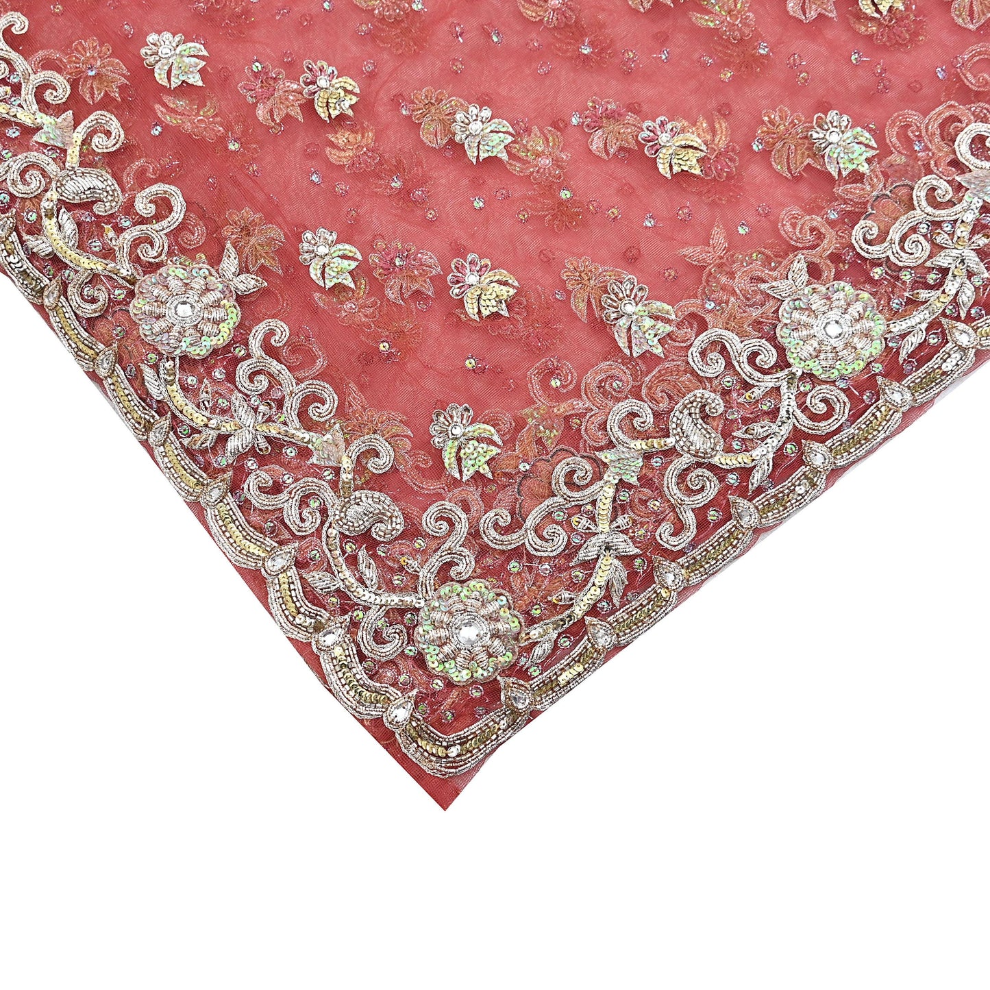 Indian Vintage Heavy Dupatta Pink Net Mesh Long Stole Hand Embroidered Scarves Wedding veil Wrap Boho