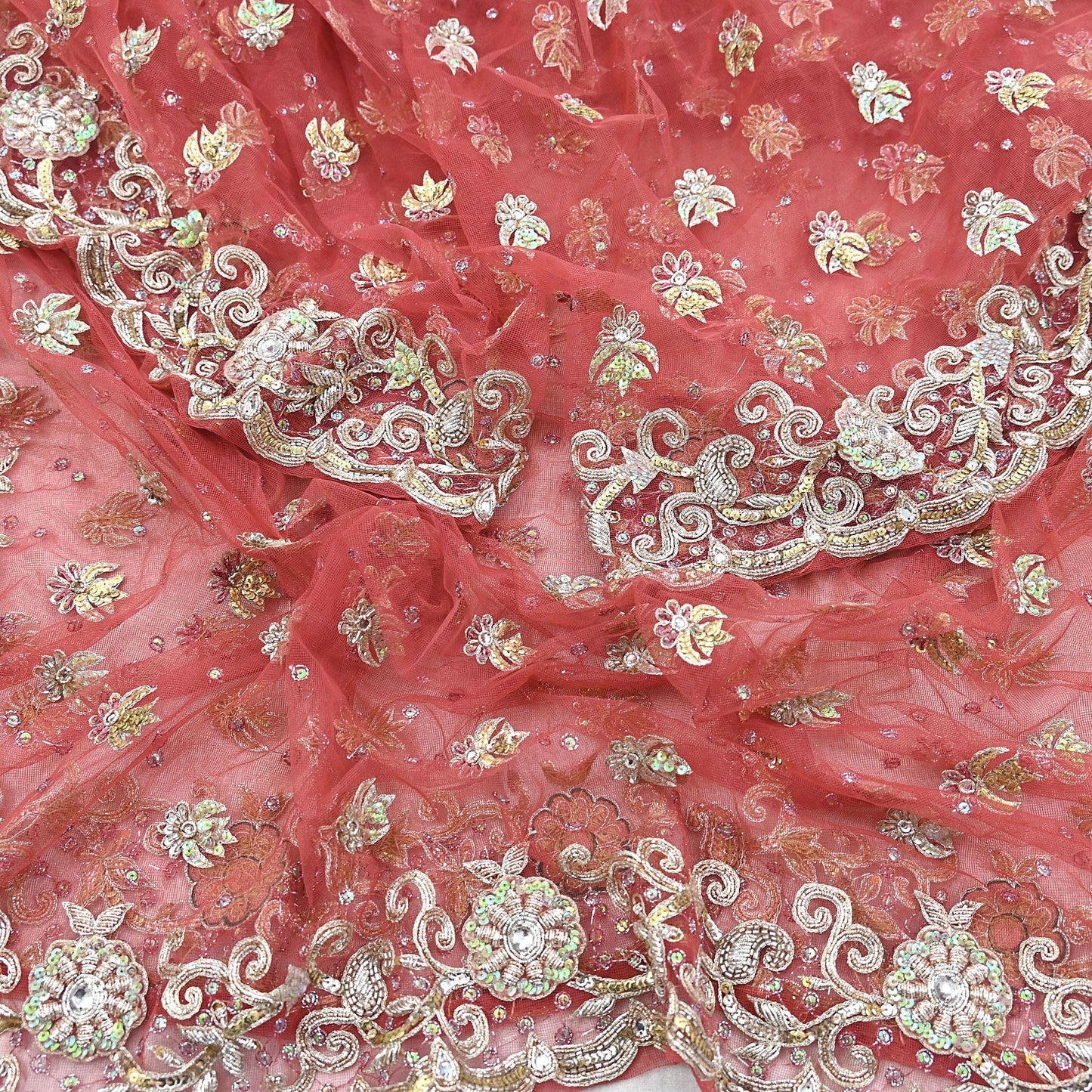 Indian Vintage Heavy Dupatta Pink Net Mesh Long Stole Hand Embroidered Scarves Wedding veil Wrap Boho