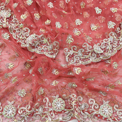 Indian Vintage Heavy Dupatta Pink Net Mesh Long Stole Hand Embroidered Scarves Wedding veil Wrap Boho