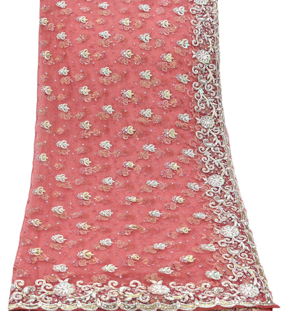 Indian Vintage Heavy Dupatta Pink Net Mesh Long Stole Hand Embroidered Scarves Wedding veil Wrap Boho