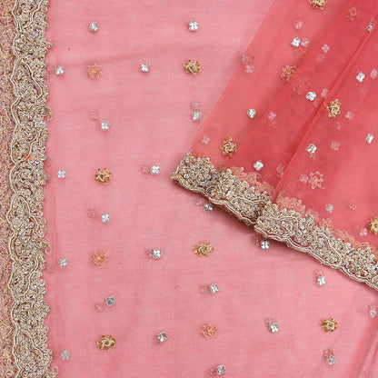 Indian Vintage Heavy Bridal Dupatta Pink Net Mesh Long Stole Hand Embroidered Scarves Sequins Glass Bead Wedding veil Wrap Boho