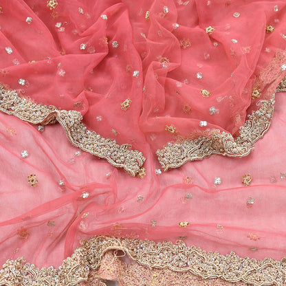 Indian Vintage Heavy Bridal Dupatta Pink Net Mesh Long Stole Hand Embroidered Scarves Sequins Glass Bead Wedding veil Wrap Boho