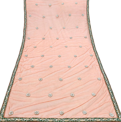 Indian Vintage Heavy Orange Dupatta Net Mesh Long Stole Hand Embroidered Scarves Golden Zardozi Dabka Zari Stole Bridal/ Wedding veil