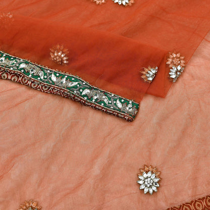 Indian Vintage Heavy Orange Dupatta Net Mesh Long Stole Hand Embroidered Scarves Golden Zardozi Dabka Zari Stole Bridal/ Wedding veil