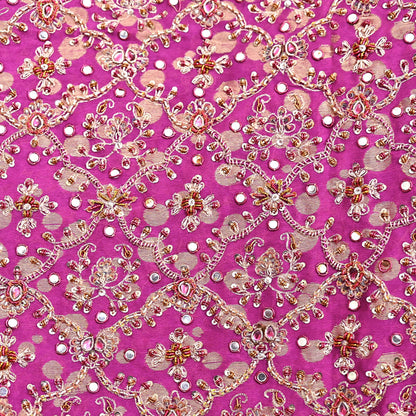 Indian Vintage Heavy Magenta Dupatta Pure Georgette Silk Long Stole Hand Embroidered Scarf Zardozi/Dabka