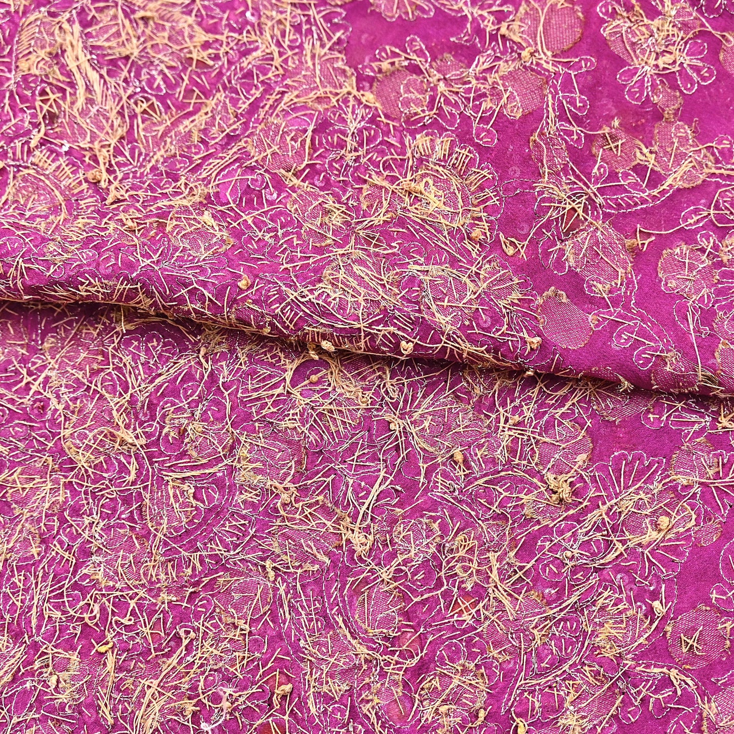 Indian Vintage Heavy Magenta Dupatta Pure Georgette Silk Long Stole Hand Embroidered Scarf Zardozi/Dabka