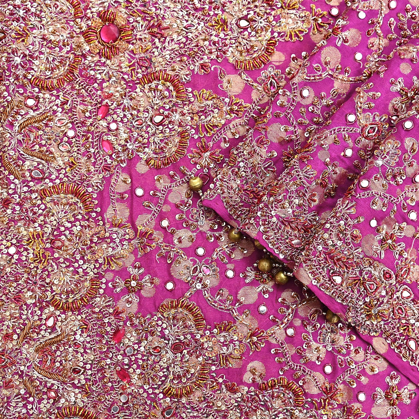 Indian Vintage Heavy Magenta Dupatta Pure Georgette Silk Long Stole Hand Embroidered Scarf Zardozi/Dabka