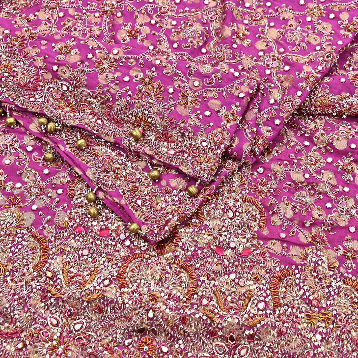Indian Vintage Heavy Magenta Dupatta Pure Georgette Silk Long Stole Hand Embroidered Scarf Zardozi/Dabka