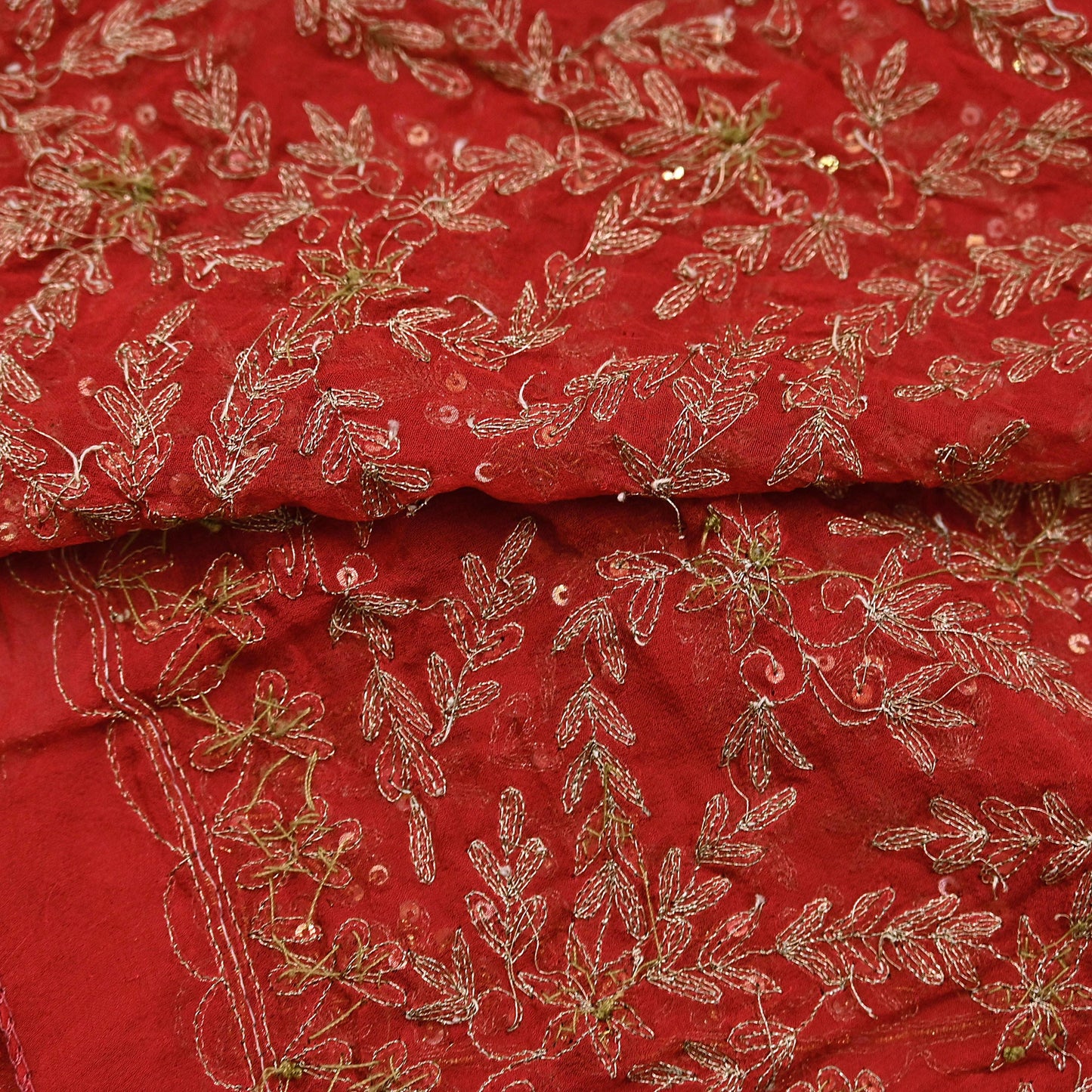 Indian Vintage Heavy Red Dupatta Georgette Long Stole Hand Embroidered Scarf Zardozi/Dabka Wedding/ Bridal Veil Party Wear