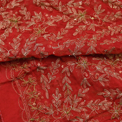 Indian Vintage Heavy Red Dupatta Georgette Long Stole Hand Embroidered Scarf Zardozi/Dabka Wedding/ Bridal Veil Party Wear