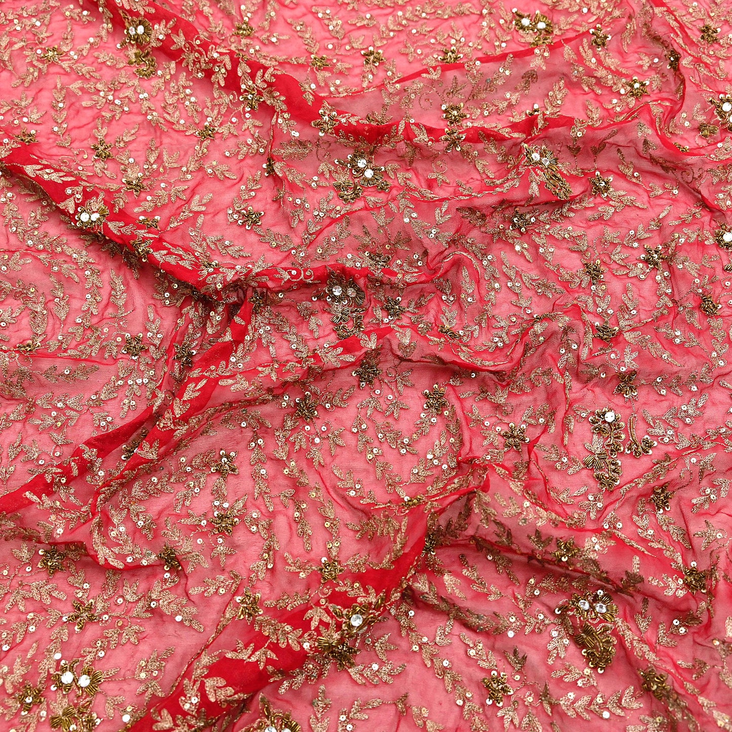 Indian Vintage Heavy Red Dupatta Georgette Long Stole Hand Embroidered Scarf Zardozi/Dabka Wedding/ Bridal Veil Party Wear