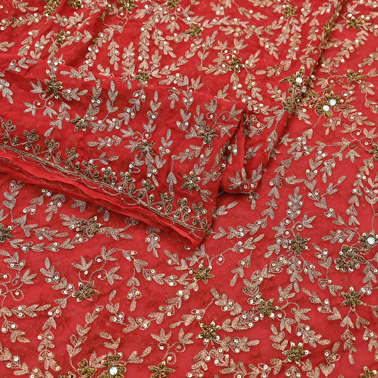 Indian Vintage Heavy Red Dupatta Georgette Long Stole Hand Embroidered Scarf Zardozi/Dabka Wedding/ Bridal Veil Party Wear