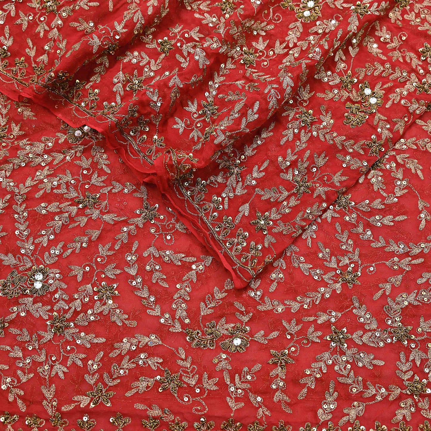 Indian Vintage Heavy Red Dupatta Georgette Long Stole Hand Embroidered Scarf Zardozi/Dabka Wedding/ Bridal Veil Party Wear