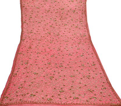 Indian Vintage Heavy Red Dupatta Georgette Long Stole Hand Embroidered Scarf Zardozi/Dabka Wedding/ Bridal Veil Party Wear