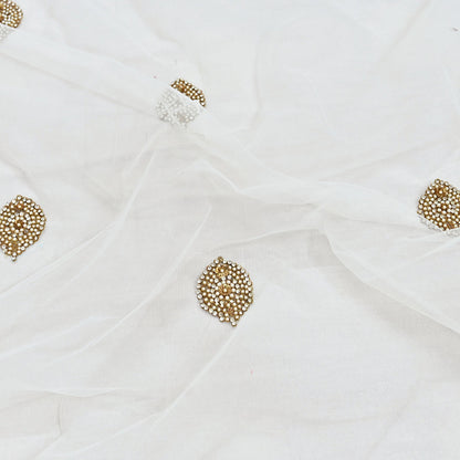 Indian Vintage Heavy White Dupatta Net Mesh Long Stole Hand Embroidered Scarves Sequins Zardozi Dabka Zari Stole
