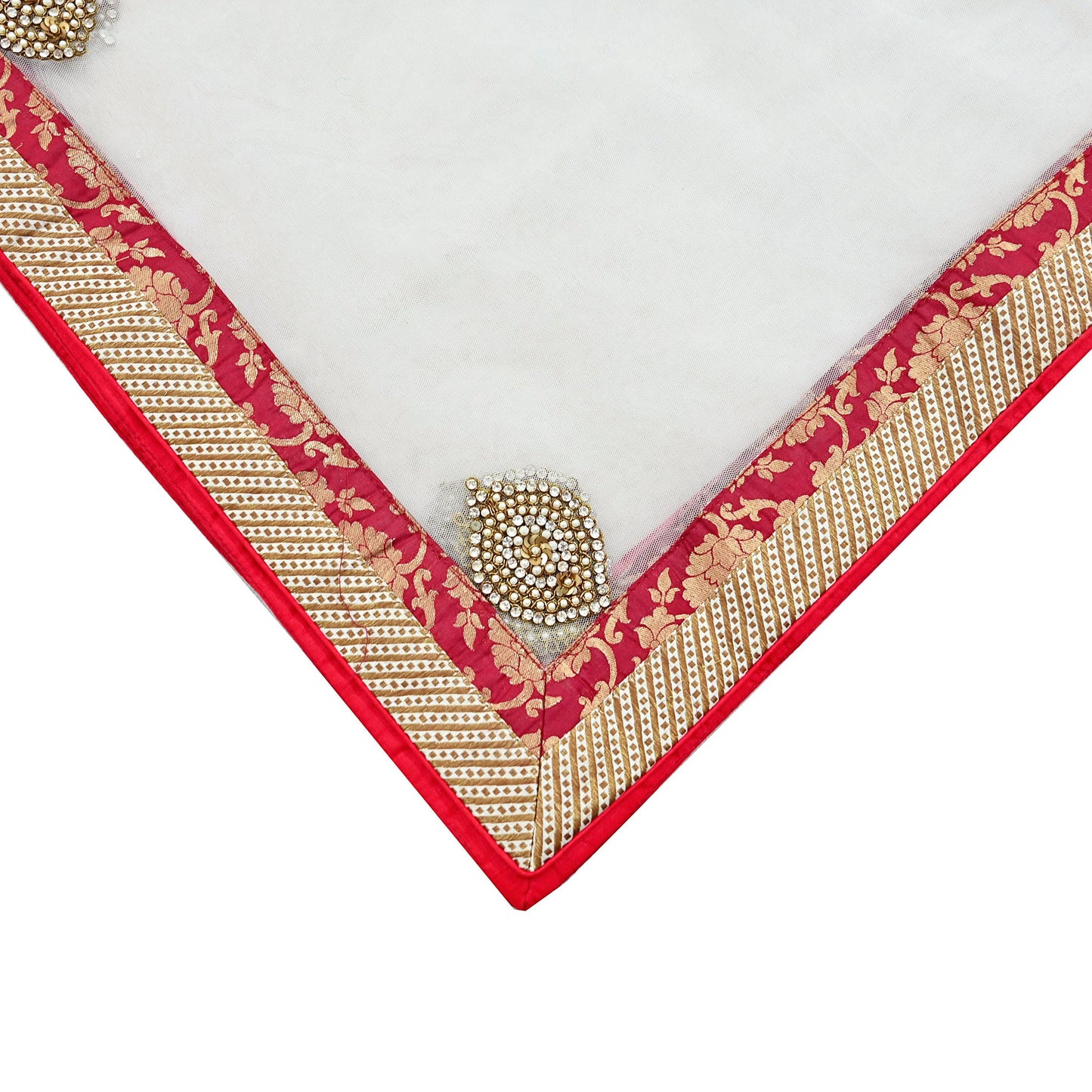 Indian Vintage Heavy White Dupatta Net Mesh Long Stole Hand Embroidered Scarves Sequins Zardozi Dabka Zari Stole