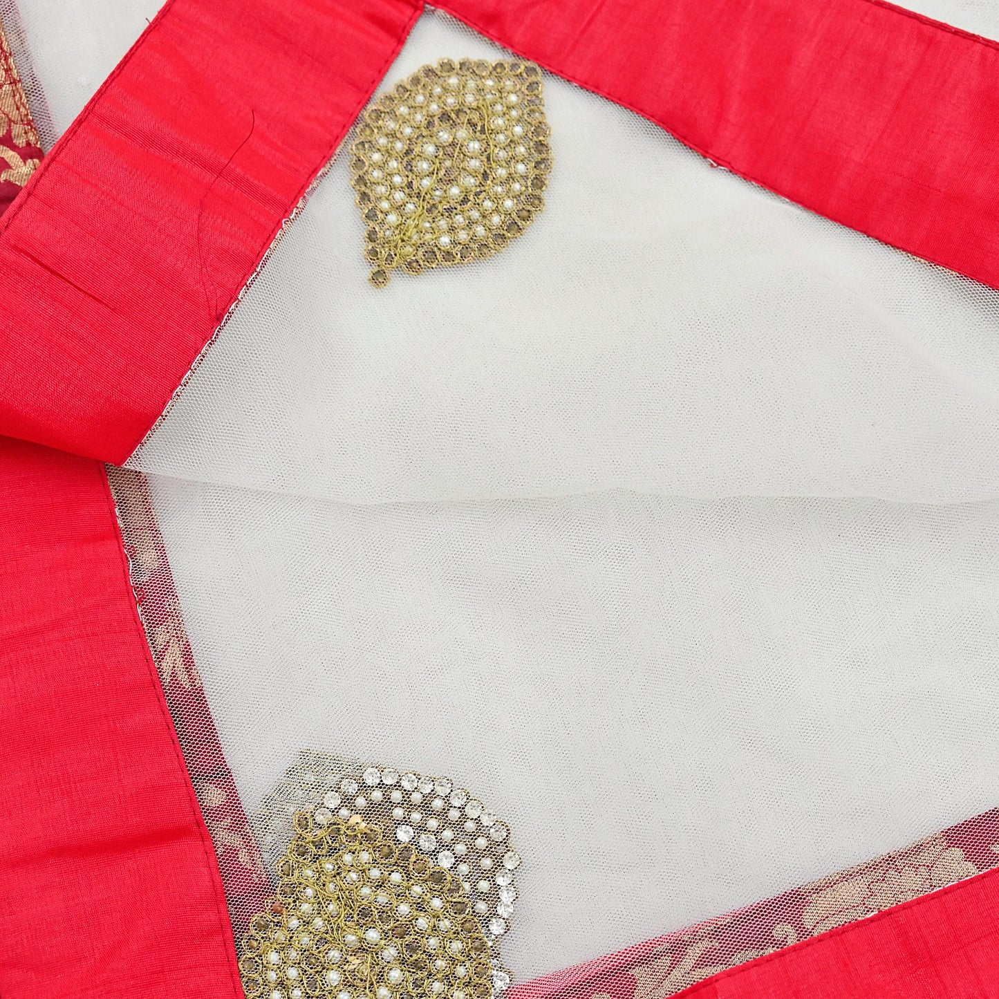 Indian Vintage Heavy White Dupatta Net Mesh Long Stole Hand Embroidered Scarves Sequins Zardozi Dabka Zari Stole