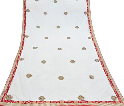Indian Vintage Heavy White Dupatta Net Mesh Long Stole Hand Embroidered Scarves Sequins Zardozi Dabka Zari Stole