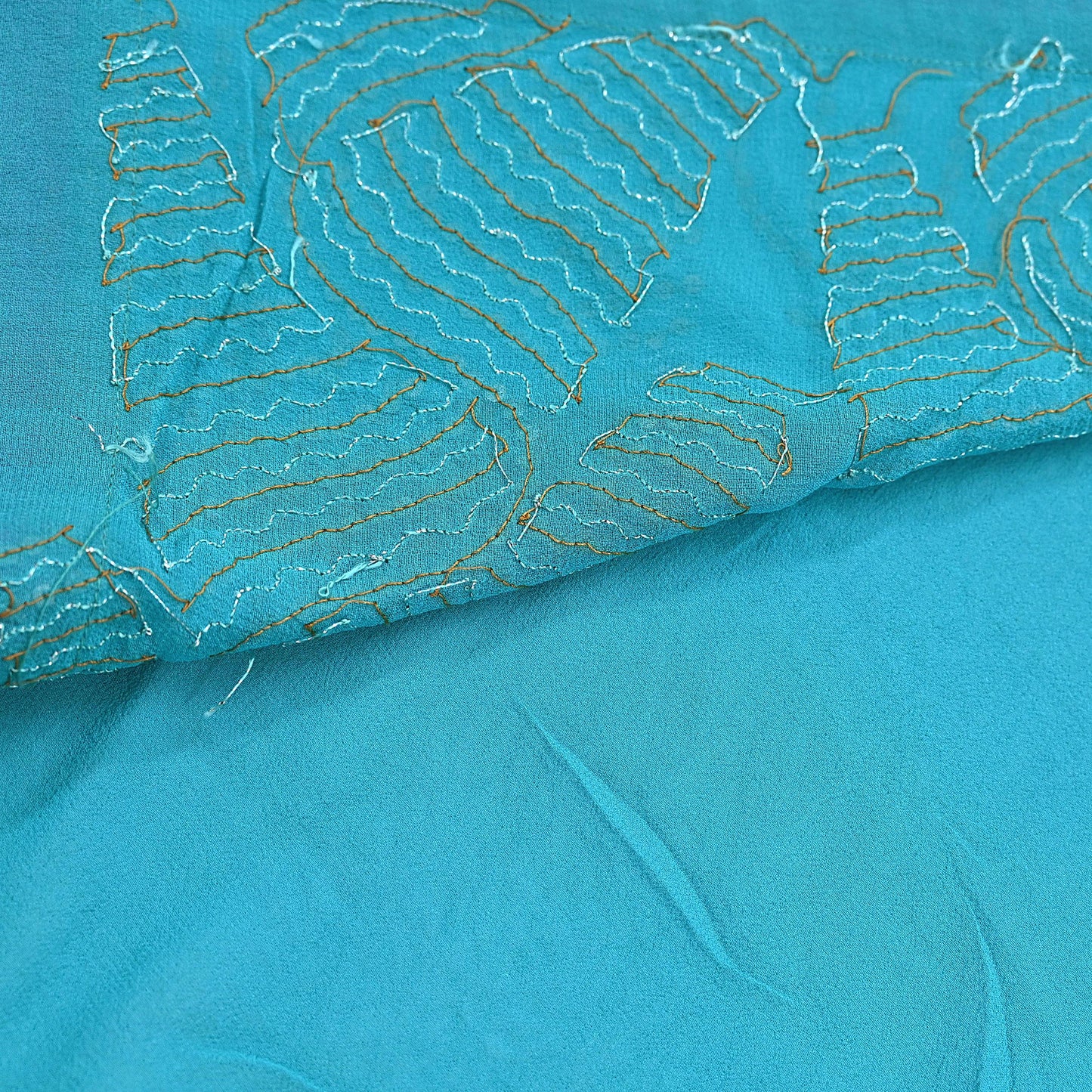 Indian Vintage Heavy Sari Blue Pure Georgette Silk Hand Embroidered Sarees Craft Fabric 6Yd Sewing Ethnic Bollywood saree Dress making