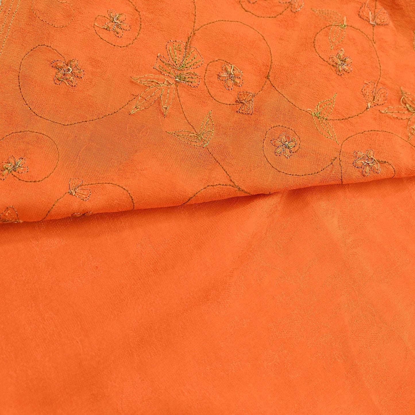 Indian Vintage Heavy Orange Saree Pure Crepe Silk Hand Embroidered Sari Fabric 5Yd Sewing Soft Zardozi/Dabka Sequins