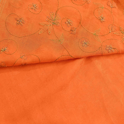 Indian Vintage Heavy Orange Saree Pure Crepe Silk Hand Embroidered Sari Fabric 5Yd Sewing Soft Zardozi/Dabka Sequins