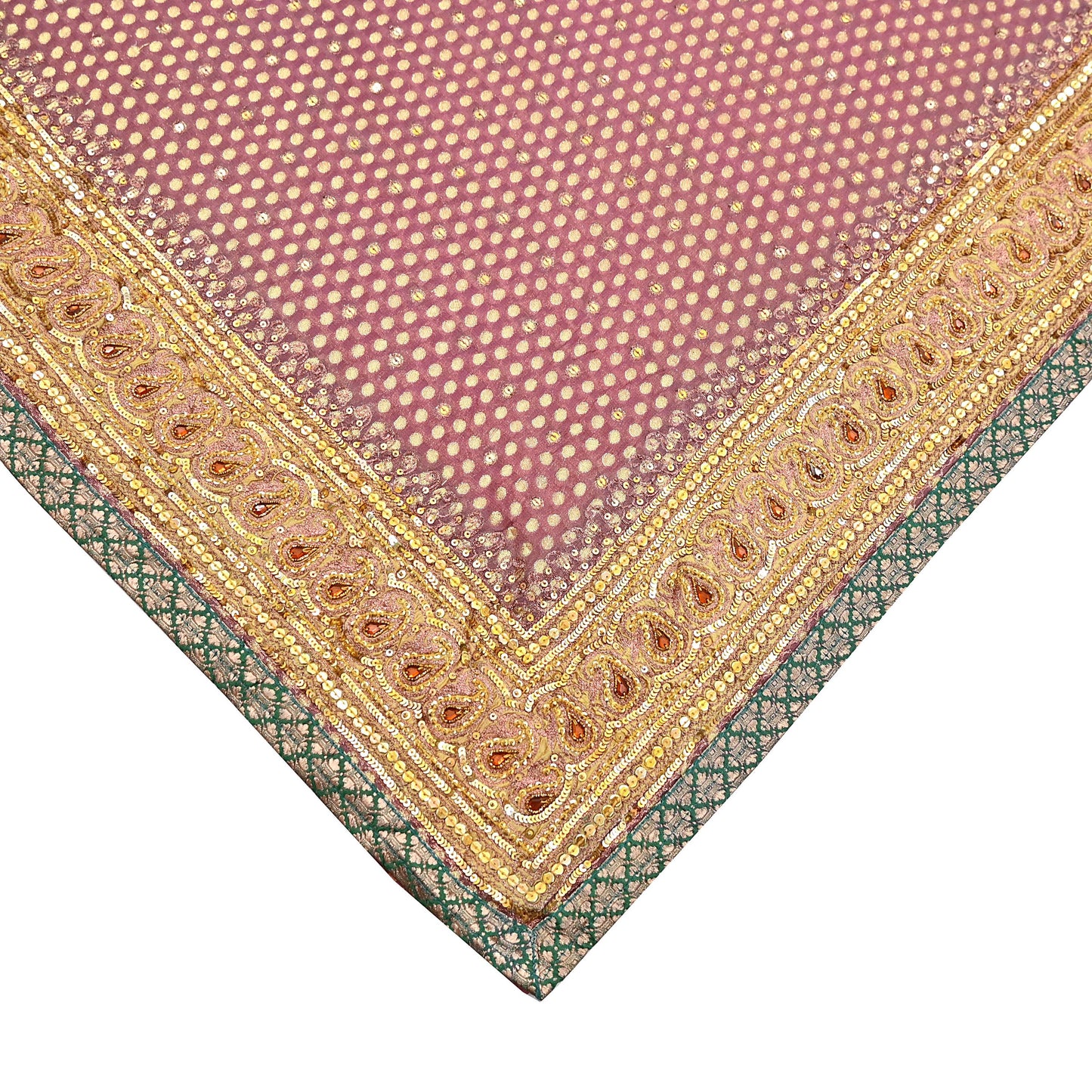 Indian Vintage Heavy Pink Saree Blend Georgette Hand Embroidered Sari Craft Fabric 6Yd Sewing Soft Ethnic Zari Dress Making wedding Sari