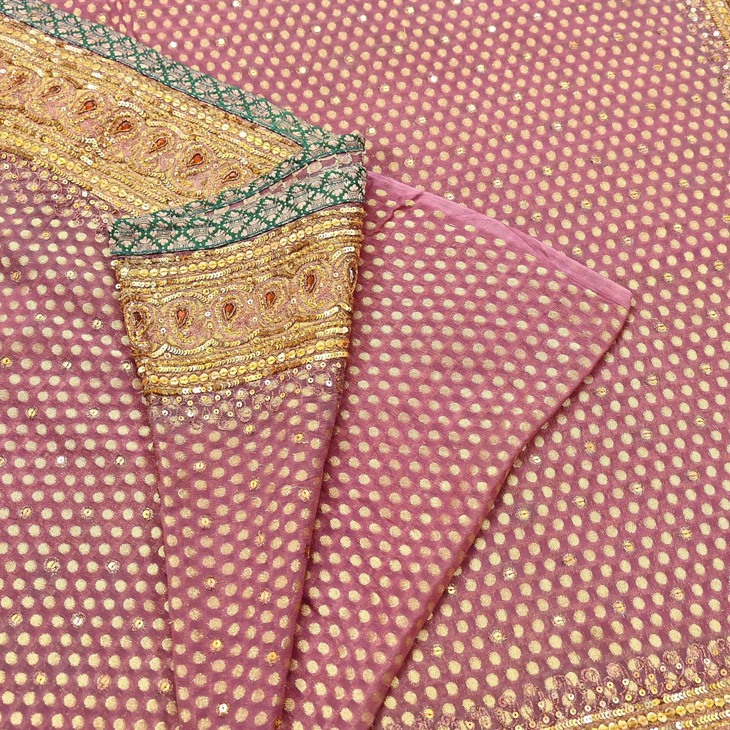 Indian Vintage Heavy Pink Saree Blend Georgette Hand Embroidered Sari Craft Fabric 6Yd Sewing Soft Ethnic Zari Dress Making wedding Sari