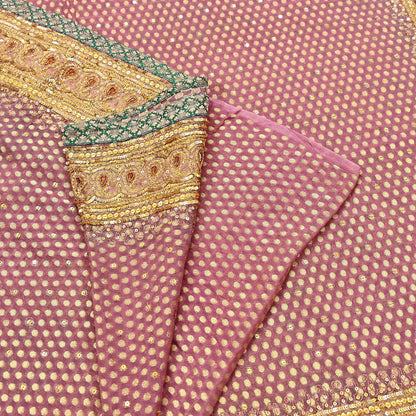 Indian Vintage Heavy Pink Saree Blend Georgette Hand Embroidered Sari Craft Fabric 6Yd Sewing Soft Ethnic Zari Dress Making wedding Sari