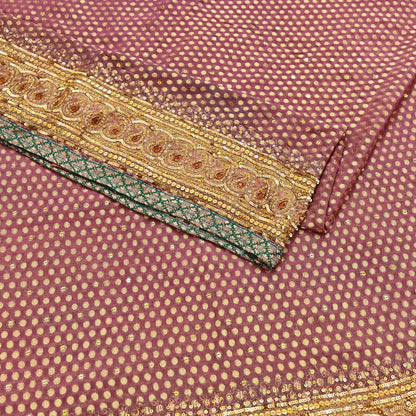 Indian Vintage Heavy Pink Saree Blend Georgette Hand Embroidered Sari Craft Fabric 6Yd Sewing Soft Ethnic Zari Dress Making wedding Sari