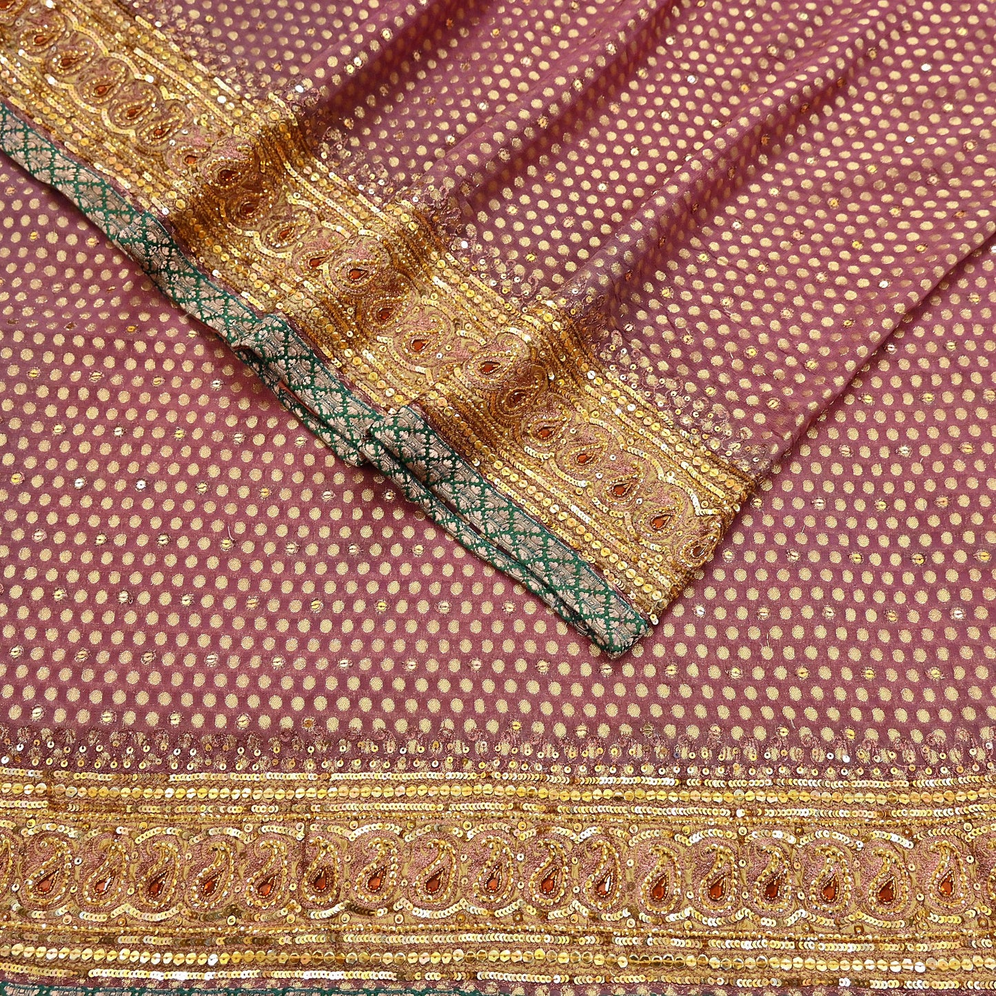 Indian Vintage Heavy Pink Saree Blend Georgette Hand Embroidered Sari Craft Fabric 6Yd Sewing Soft Ethnic Zari Dress Making wedding Sari