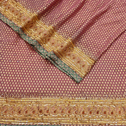 Indian Vintage Heavy Pink Saree Blend Georgette Hand Embroidered Sari Craft Fabric 6Yd Sewing Soft Ethnic Zari Dress Making wedding Sari