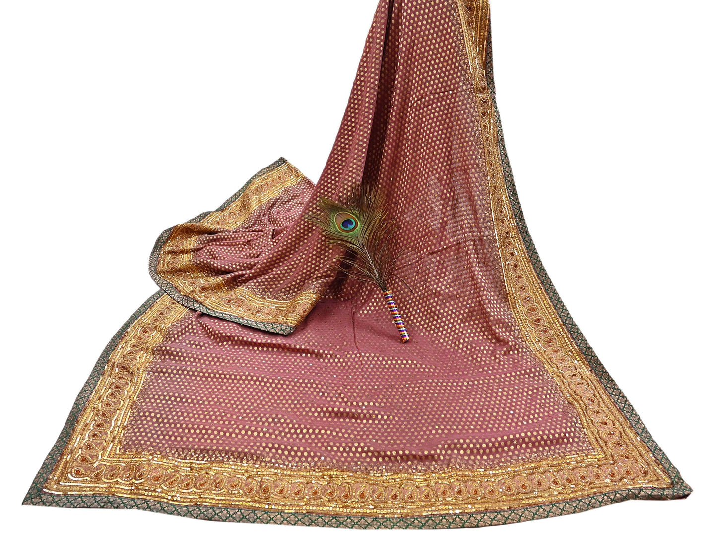 Indian Vintage Heavy Pink Saree Blend Georgette Hand Embroidered Sari Craft Fabric 6Yd Sewing Soft Ethnic Zari Dress Making wedding Sari