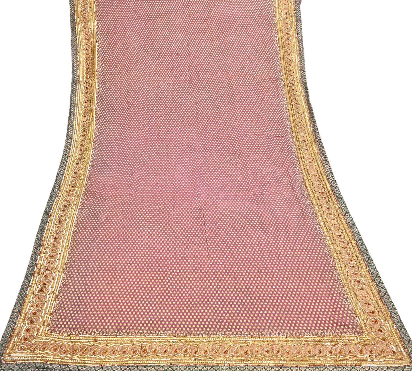 Indian Vintage Heavy Pink Saree Blend Georgette Hand Embroidered Sari Craft Fabric 6Yd Sewing Soft Ethnic Zari Dress Making wedding Sari
