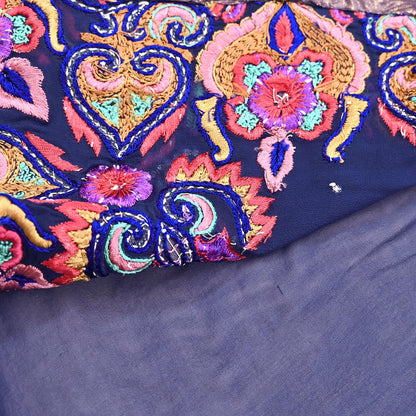 Indian Vintage Heavy Sari Blue Pure Georgette Silk Hand Beaded Sarees Craft Fabric 5Yd Sewing Soft Ethnic Wedding Sarees Dress making