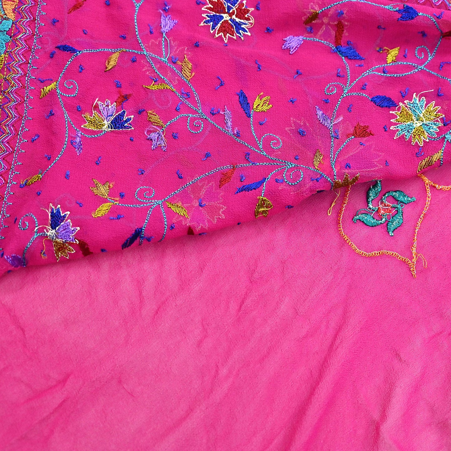 Indian Vintage Sari Rani Pink Pure Georgette Silk Hand Embroidered Sarees Ethnic Fabric 5Yd Sewing Soft Ethnic Glass Beaded Wedding Sarees