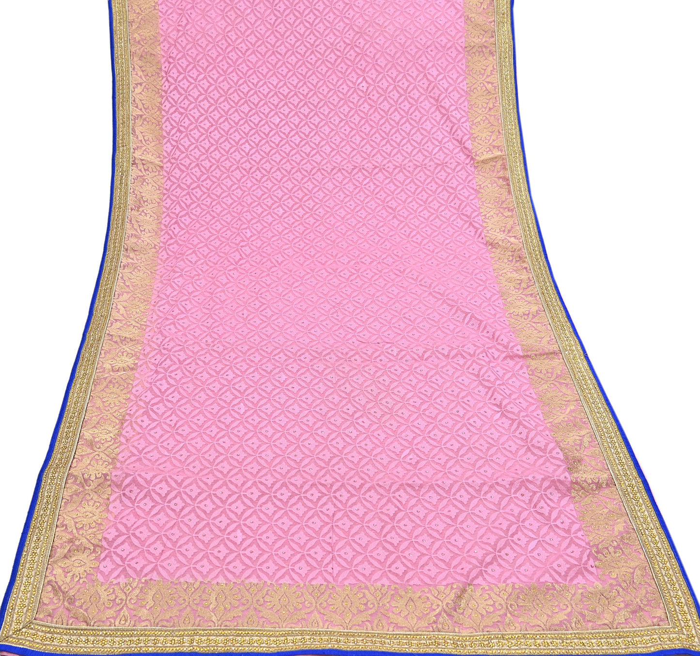 Indian Vintage Sari Pink Organza hand Embroidered Saree Craft Fabric 5Yd Sewing Ethnic Bollywood sarees Dress making