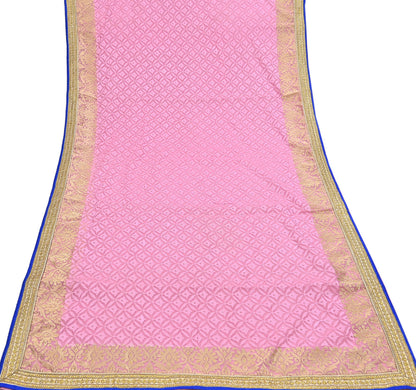 Indian Vintage Sari Pink Organza hand Embroidered Saree Craft Fabric 5Yd Sewing Ethnic Bollywood sarees Dress making