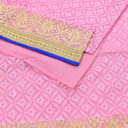 Indian Vintage Sari Pink Organza hand Embroidered Saree Craft Fabric 5Yd Sewing Ethnic Bollywood sarees Dress making