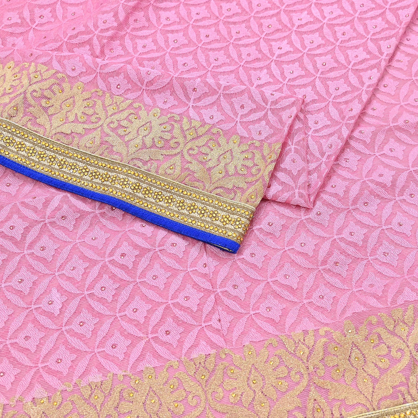 Indian Vintage Sari Pink Organza hand Embroidered Saree Craft Fabric 5Yd Sewing Ethnic Bollywood sarees Dress making
