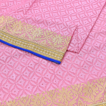 Indian Vintage Sari Pink Organza hand Embroidered Saree Craft Fabric 5Yd Sewing Ethnic Bollywood sarees Dress making